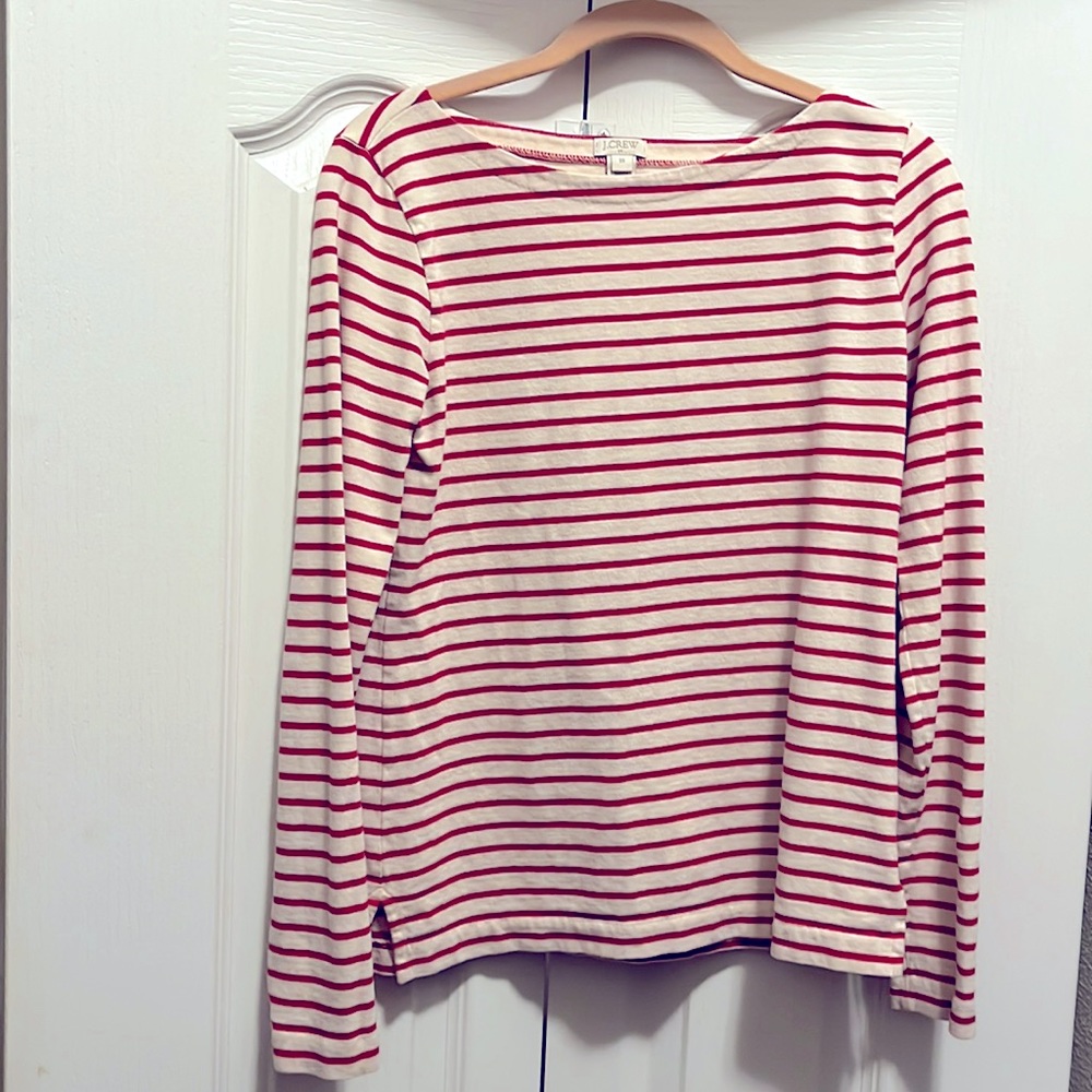 J Crew red and white striped shirt